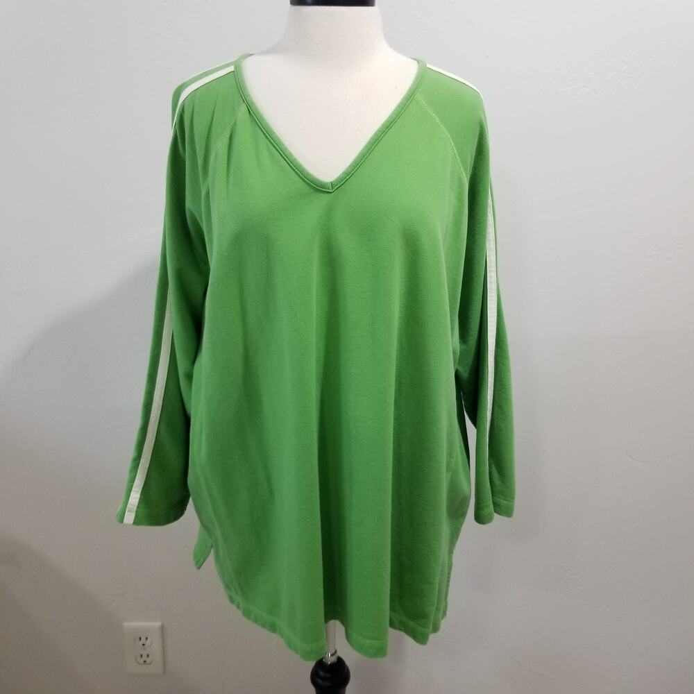 Ulla Popken Sweatshirt 1X Pullover V Neck Green Raglan Sleeve Top - Picture 7 of 7